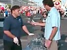 Clumse reporter ruins ice sculpture