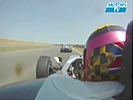 Cockpit view of an intense race car crash.